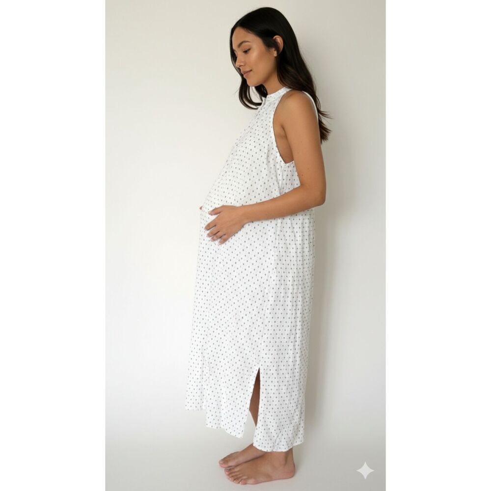 HATCH Night In Dress Black Geometric Sleeveless Midi Side Slits Maternity Sz O/S